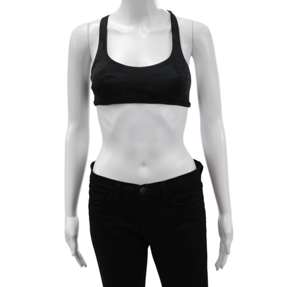 Lululemon Womens Strappy Back Stretch Knit Camouflage Sports Bra Black Size 4
